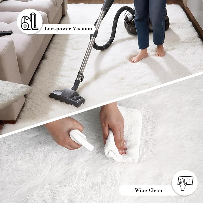 Fluffy Rug Shag Area Rug, White 3x5 Area Rugs for Bedroom, Small Bedside Rug, Soft Fluffy Shag Entryway Throw Rugs for Living Room Bedroom Room Home Decor