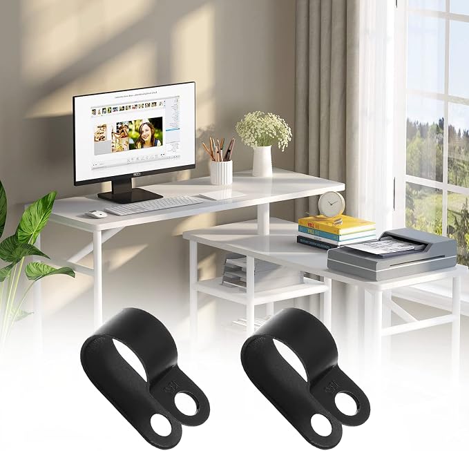 1/2 Inch Nylon Cable Clamps, Black, 60pcs R-Type Wire Cable Clips | M4 Screws Included, Screw Mounting Cord Fastener, Wire Conduit Clamp, for Wire Management