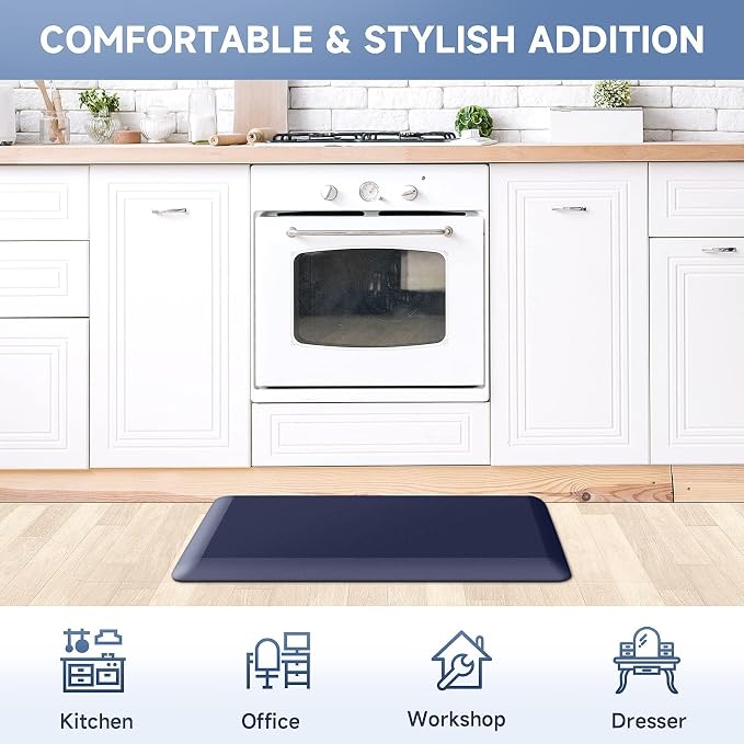 4/5 Inch Thick Kitchen Mats for Floor, StepRite Kitchen Rug for Standing Desk, Non-Slip, Thicker, Stain & Water Resistant, Comfort Anti Fatigue Floor Mat for Home, Kitchen, Office - Blue,108 * 30''
