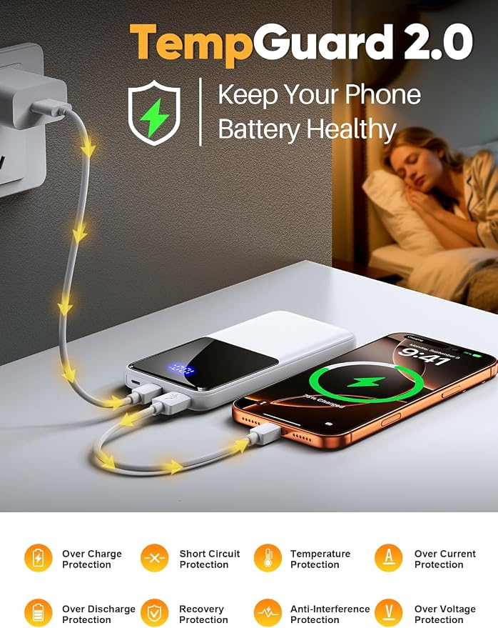 Portable Charger Power Bank, 50% Larger Capacity 15000mAh Battery Pack with Built in Cable, 22.5W Fast Charging Travel Camping Essential Powerbank for iPhone 17 16 Pro iPad Samsung S26 Google etc