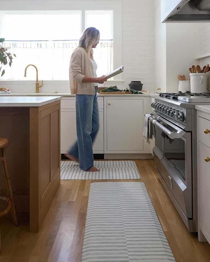 House of Noa Nama Standing Mat – Anti-Fatigue Kitchen Mats for Floor, Cushioned & Non-Slip Kitchen Comfort Mat for Standing, Thick Foam Anti-Fatigue Mat for Kitchen & Workspaces, Reese Ash 30" x 72"