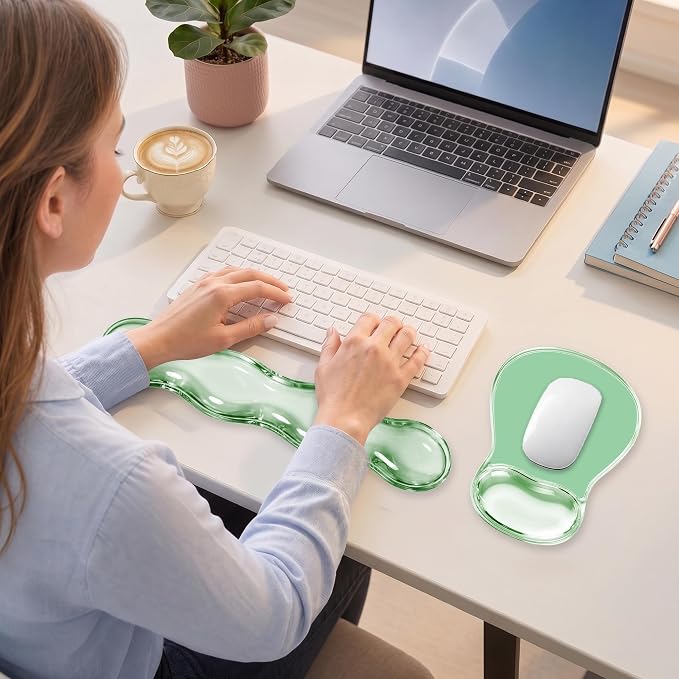 Keyboard Wrist Rest & Ergonomic Mouse Pad with Wrist Rest Set, Cute Transparent Gel Wrist Rest for Keyboard and Mouse, Soft Support for Pain Relief, Office, Gaming Desk Accessories(Green)