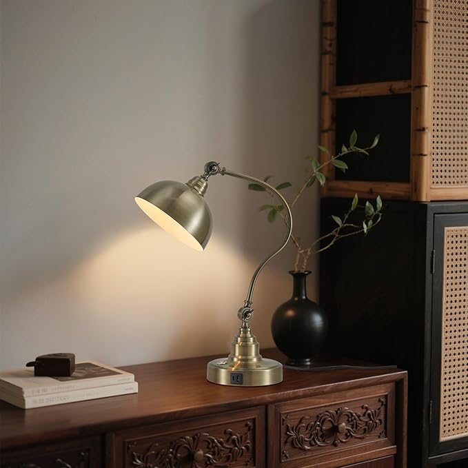 Vintage Desk Lamp Decorative Table Lamp for Home Office Living Room Bedroom Desk Light, Rustic Industrial Farmhouse Antique Library Study Desk Lamp E26 LED Bulb Included