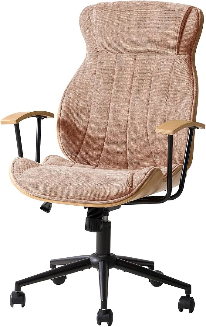 HULALA HOME Solid Wood Office Chair with High Backrest, Spice | Mid Century Modern Bentwood Desk Chair with Tilt Function, Swivel Fabric Computer Task Chair, Height Adjustable, Metal Base
