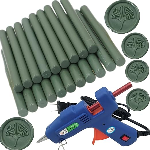 Wax Seal Kit, Olive Green Atopbb 20 Pcs Sealing Wax Sticks with Glue Gun Great for Wax Seal Stamp, WaxSeal Sticks Used for Wedding, Invitations and Gift Wrapping (20, Olive Green)