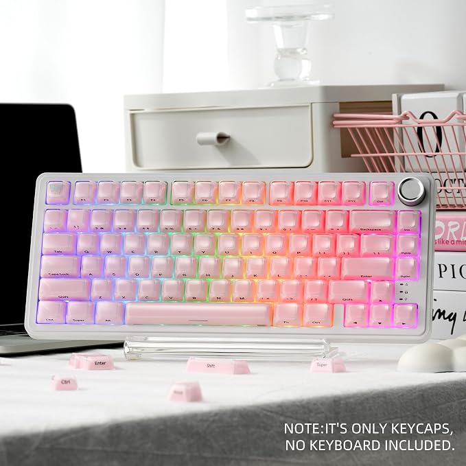 OHY XVX Jelly R2 Side-Printed Translucent MDA Profile Keycap Set, 122 Keys Double Shot PC+ABS Keycaps for MX Switches & ANSI Layout Mechanical Keyboards-Pink