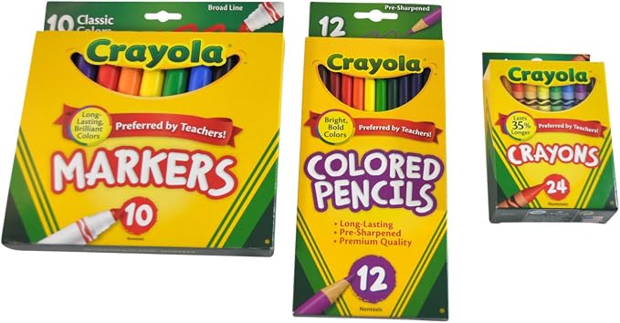 Crayola Back to School Bundle - Includes Colored Pencils, Markers, Crayons, Erasers, Pens, Scissors, Glue Sticks, Folders, Notebooks, and Ruler