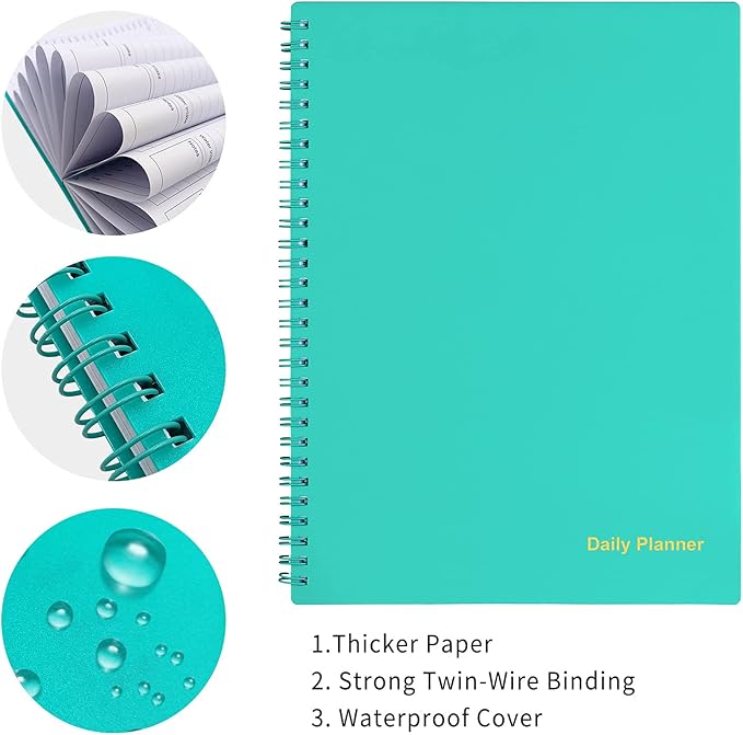 Daily Planner Undated, To Do List Notebook with Hourly Schedule, Time Management Manual and Planner, Personal Organizers, 7.6"x10.2", 48 Sheets/96 Pages, Green