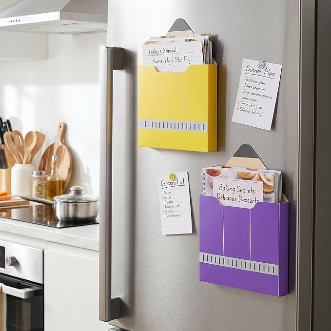 Gilprop 8 Pack Magnetic File Holder, 10"x13"x1.2" Magnetic Wall File Folders for Whiteboard, Hanging Classroom Organizer Storage, Refrigerator Magazine Holder for Mail Letters Paper Desk Office