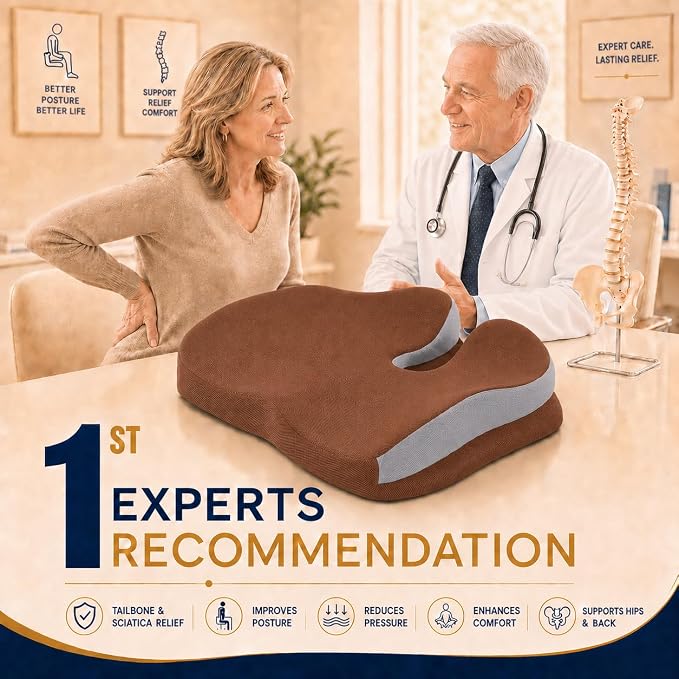 Seat Cushions for Office Chairs Wheelchair Cushion for Long Sitting Back Pain,Memory Foam Seat Car Computer Desk Chair Cushion,Coccyx Cushion for Tailbone Pain Relief Cushion Office Chair Brown