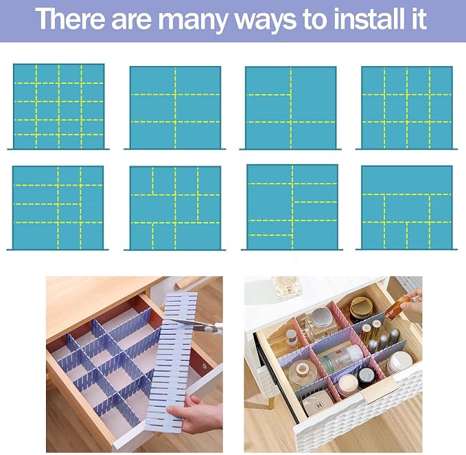 acDesign 40Pcs Grid Drawer Dividers, Adjustable Drawer Organizer for Socks, Underwear, Lingerie, Makeup, Bedroom Office Kitchen Storage (Blue)