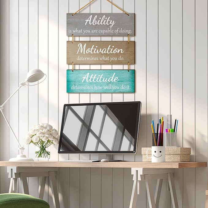 Jetec Office Wall Decor Sign Inspirational Motivational Plaques with Sayings Rustic Wooden Hangings Ability Sign for Coworker Holiday Gift Office Home Artwork Decoration(Bright Color)