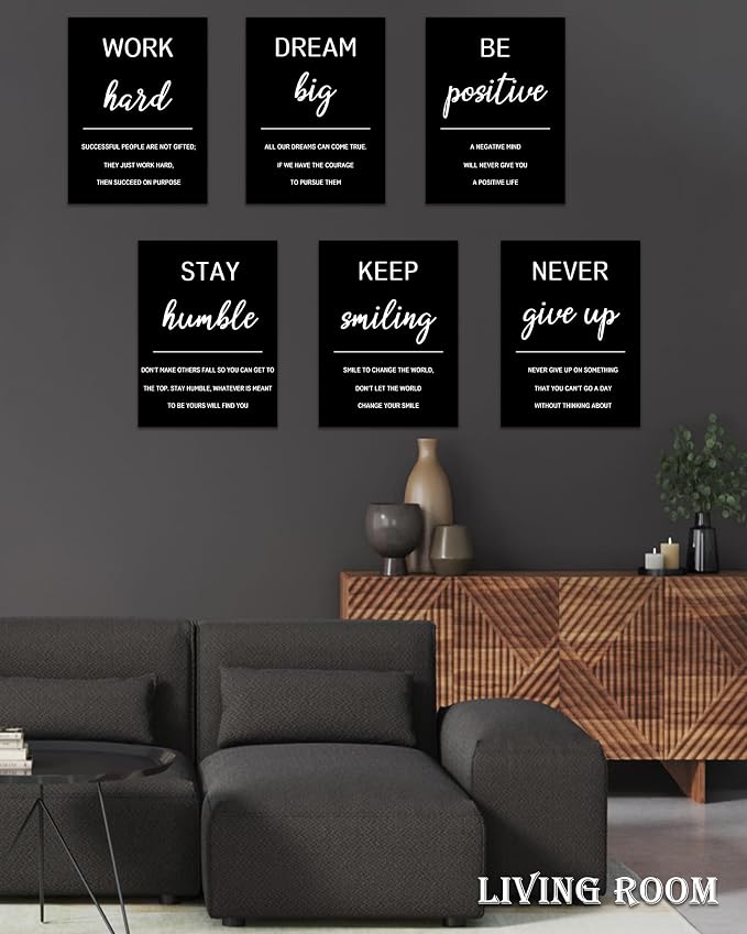 Drsoum Inspirational Office Wall Art Motivational Wall Decor 12” x16” Framed Quotes Encouraging Canvas Posters for Living Room Bedroom Sayings - Set of 6 Framed