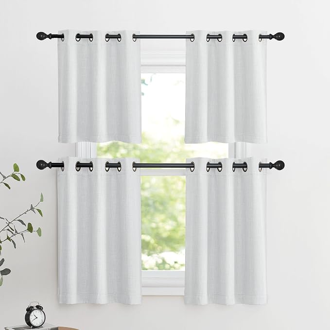 NICETOWN Farmhouse Blackout Small Curtains - Thermal Insulated Grommet Curtain Valances Room Darkening for Kitchen Window Treatments Home Decor, 34" Wide x 30" Long, 1 Pair, Greyish White