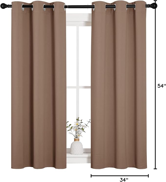NICETOWN Window Draperies Room Darkening Curtain Panels, Window Treatment Thermal Insulated Solid Grommet Drapes for Bedroom (One Pair, 34 by 54 inches, Cappuccino)