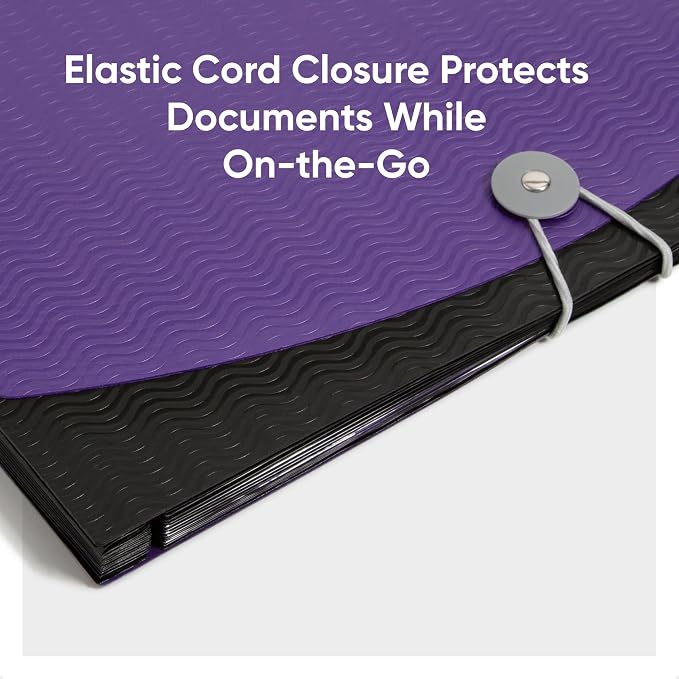 Smead Poly Frequency Expanding File Folders, Flap and Cord Closure, Letter Size, Wave Pattern, 13 Pocket, Purple/Black (70862)