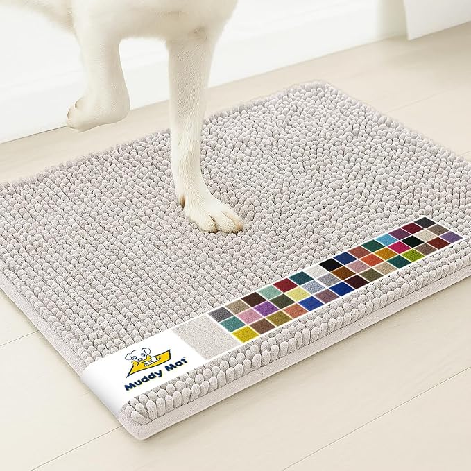 Muddy Mat® | Super Absorbent Door Mat Indoor, Microfiber Quick Dry Chenille Entryway Rug, Non-Slip Front Door Mat, Indoor Mats for Entryway, Machine Washable Pet Rug, White 20" x 48"