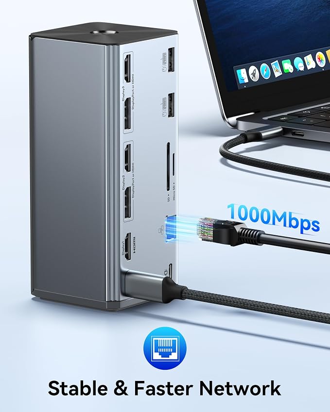 Selore Laptop Docking Station, 4K Triple Display Docking Station 3 HDMI 2 DP, Smart LCD Digital Display, USB-C USB 3.0 Universal Dock for Windows MacBook macOS (Driver Required)