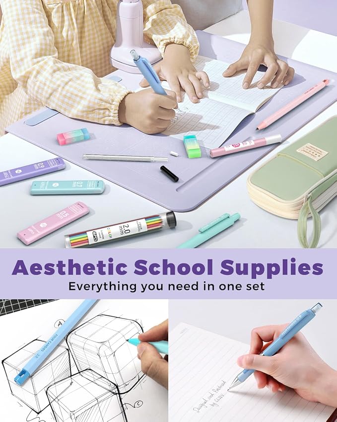Four Candies 36PCS Aesthetic School Supplies, Mechanical Pencils 0.5mm, 0.7mm, 0.9mm & 2.0mm with 624PCS Lead Refills, Cute Mechanical Pencil Set for Writing, Drawing & Drafting (Green)