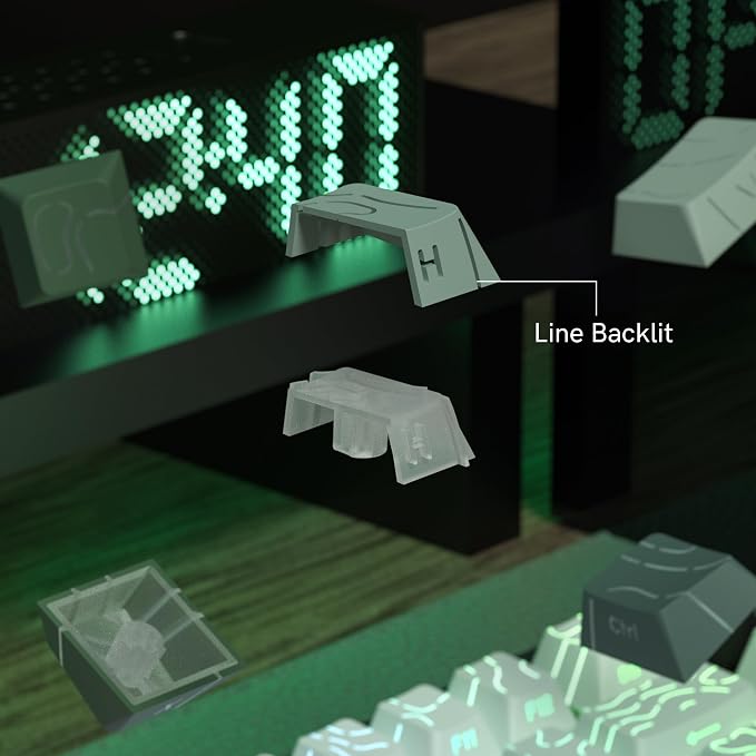 dagaladoo Seaweed Green Topographic PBT keycap Sets,Line Backlit Gradient keycaps,Shine Through Keyboard Keys caps,Side Printed Cherry Profile for 61/64/66/68/71/75/84/87/100/104 Mechanical Keyboards