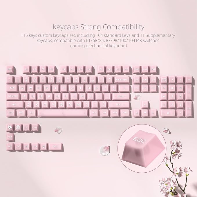 Womier Jelly Keycaps Pink, Clear Shine Through Keycaps, Transparent Custom Cherry Profile Keyboard Key Cap 115 Keys 60 65 75 100 Percent for Gateron Mechanical Keyboards(Pink)