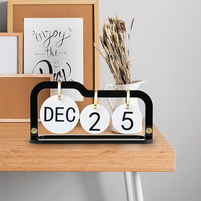 Acrylic Perpetual Desk Calendar 2026 Standing Flip, Vintage Desktop Flip Calendar with Acrylic Month Date Large Display Blocks, Daily Flip Calendar for Home Office Decor Desk Accessories