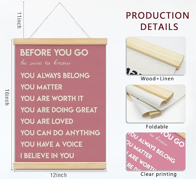 Mental Health Positive Affirmations Inspirational Wall Art Decor, Therapist Nurse Office Signs Wall Art Decor For Office Kids Teen Girls Room Bedroom Playroom Wall Decor Wood Posters Framed(pink)