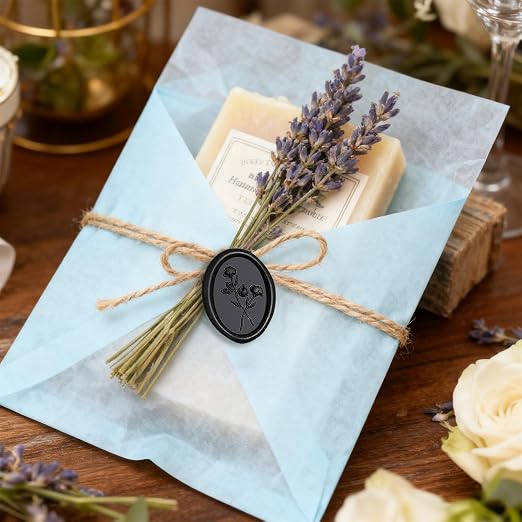 UNIQOOO Wax Seal Stickers - 3D Flower Oval Shape Wedding Invitation Envelope Seal Stickers, 50 Pcs Self- Adhesive Black Stickers, Perfect for Invitation, Christmas, Gift Wrapping
