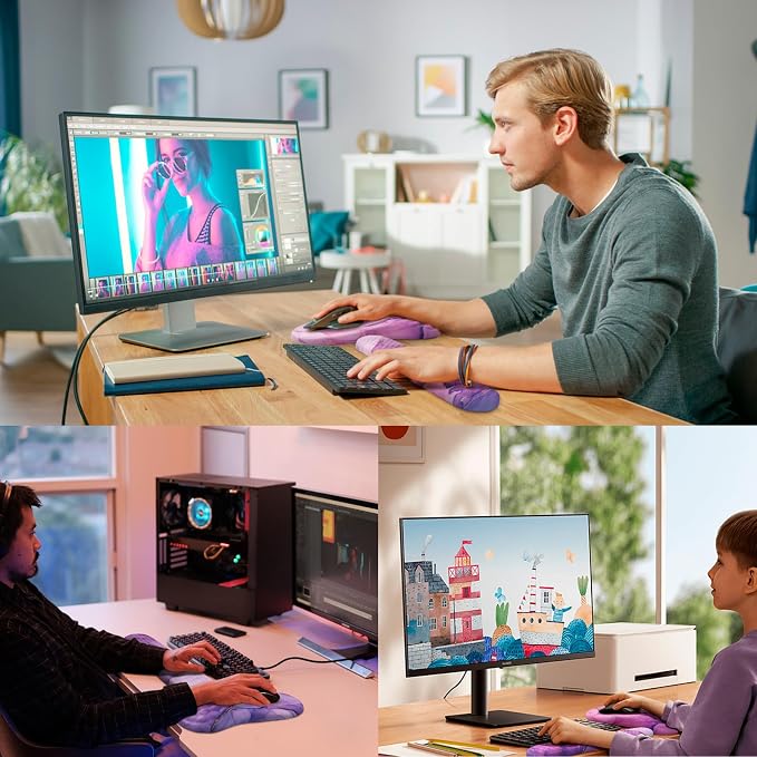 Mouse Pad Wrist Support, Laokiiy 2 in1 Keyboard Wrist Rest+ Ergonomic Mouse Pad, Non-Slip Wrist Rest for Computer Keyboard, Made Easy Typing & Relieve Wrist Pain(Amethyst Purple Marble)