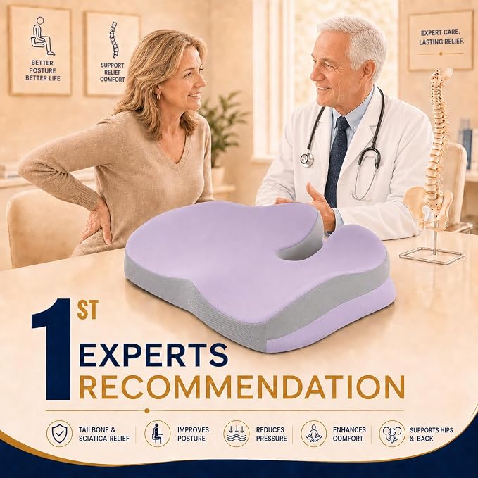Seat Cushions for Office Chairs Wheelchair Cushion for Long Sitting Back Pain,Memory Foam Seat Car Computer Desk Chair Cushion,Coccyx Cushion for Tailbone Pain Relief Office Chair Butt Pillow Purple