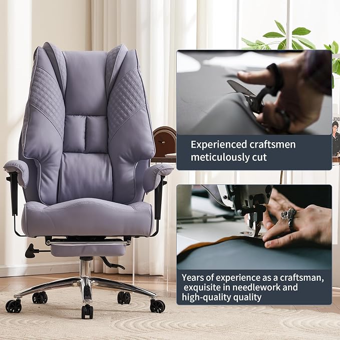 EXCEBET Big and Tall Office Chair 400lbs Wide Seat, Leather High Back Executive Office Chair with Foot Rest, Ergonomic Chairs Lumbar Support for Lower Back Pain Relief (Light Purple)
