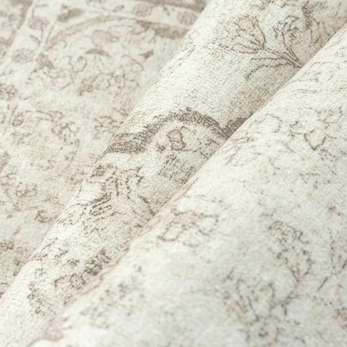 PureCozy 6x9 Area Rug Beige Washable Living Room Bedroom Carpet Vintage Distressed Large Non Slip Low Pile Thin Dining Room Home Office Medallion Accent Rug
