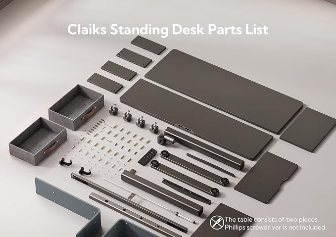 Claiks Standing Desk with Drawers & Wheels, 2 Height Shelf 55inch Black | 2 height adjust shelf, tabletop drawers, felt fence design, sturdy supports 176 lbs, 4 wheels, 2 tire monitor stand