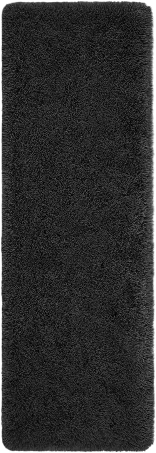 Zentavio Runner Rugs for Hallway 2x6 Shag Soft Bedroom Bedside Rugs Non Slip Fluffy Carpet for Kids Girls Boys Home Decor Aesthetic Dorm Nursery Black