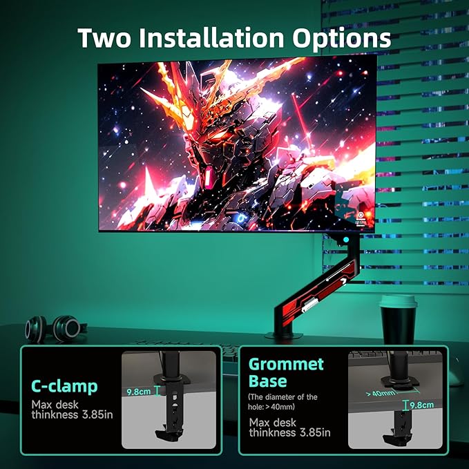 Suptek Monitor Mount Gas Spring Monitor Arm Desk Mount Monitor Stand Fully Adjustable Fits 32 inch Monitors Weight Capacity up to 22 lbs(MD8WR)