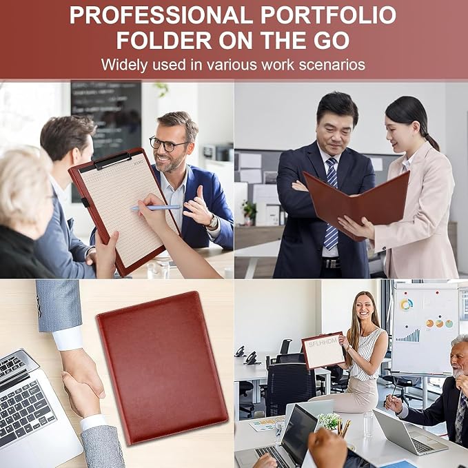 Padfolio Clipboard, Portfolio Organizer with Notepad, Premium PU Leather Clipboard Folder for Legal Pad, Versatile Clipfolio with Storage, Letter Size Document Holder for School Office