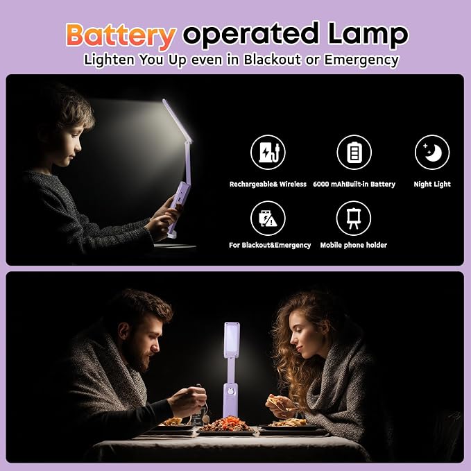 VAVOFO Cute Bunny Desk Lamp, Foldable LED Rechargeable Table Light, Eye-Caring Reading Lamp, 3 Color Modes & Dimmable, for Kids Girls Bedroom Study Dorm Room(Purple)