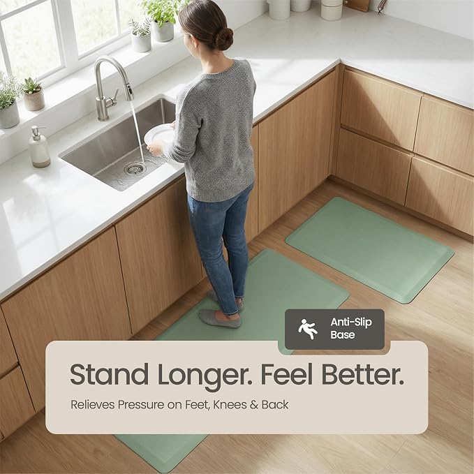 Anti Fatigue Kitchen Mats for Floor | Padded Kitchen Rugs | Non Slip, Cushioned Standing Desk Mat | Waterproof Floor Mat | 17.3" x 28" x 0.47" & 17.3" x 59" x 0.47", Mint Green, 2-Pack | More Décor