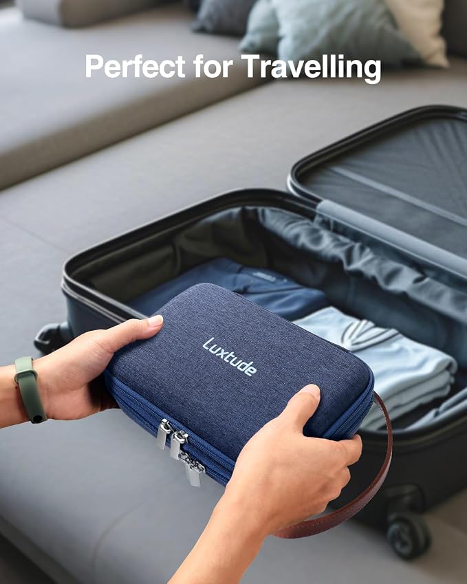 Luxtude Electronic Organizer Travel Case, Double Layer Tech Organizers, Hard Shell Zipper Case for Electronics, Travel Essentials, Blue (External Size 8.5 x 5.9 x 3.1 Inch)
