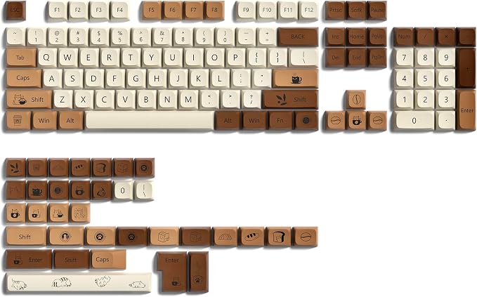 dagaladoo Keyboard keycaps Set,Cute PBT keycaps 60% 65% 75% 100%,dye-Sublimation XDA Profile Custom Key caps for Cherry-mx Full Size Retro Mechanical Keyboard,Brown Coffee cat 140-key