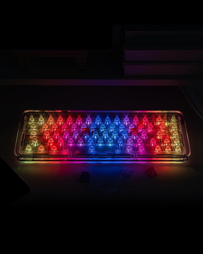 Keymatic Cherry Profile PC Transparent Keycaps, 123 Keys Dye-Sublimation Custom Keyboard Keycaps Shine Through Cute Rainbow Key Cap Set for Cherry MX Swithes Mechanical Keyboard(Only Keycap Set)