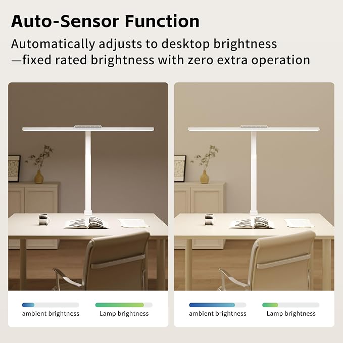 Desk Lamp with Clamp, LED Eye-Caring Clip on Desk Lights for Home Office, Tall Touch Control Dimmable Computer Light with Color Changing, 24W Brightest Architect Desktop Lamp for Screen, White