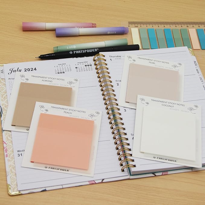 Pastel Transparent Sticky Notes, 4 Packs 3X3 Inch See Through Annotating Sticky Notes for Annotating, Bible Journaling Supplies, School Office Supplies