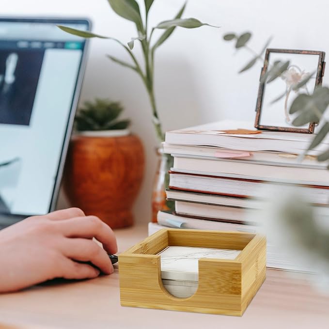 MultiBey Bamboo Sticky Note Holder, Wood Post It Note Dispenser | Natural Wood Sticky Memo Pad Holer Desk Organizer Office Accessories for Home, School, Office