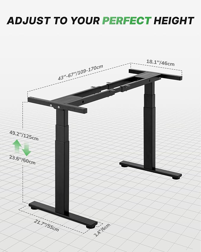 TOPSKY Dual Motor 3-Stage Standing Desk Frame, Electric Height Adjustable Sit Stand Desk Legs for DIY Table Tops up to 80” x 31.5”, 300 lb Heavy Duty Capacity with Memory Controller, Black Frame Only