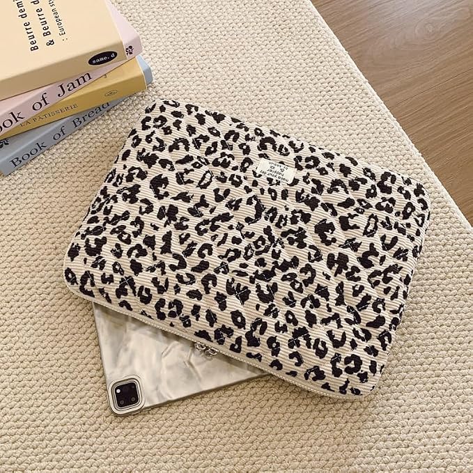 Leopard Puffy Laptop Sleeve 11,13,15 Inch Cheetah Print Quilted Laptop Case Protective Padded Computer Sleeve for MacBook