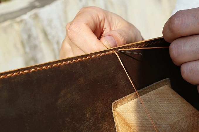 D&M Leather Studio Handmade Leather 3 Ring Binder Portfolio, Letter Size 8.5 x 11, Vintage Organizer Folder with Pockets, Pen Holder & Snap Closure, Brown