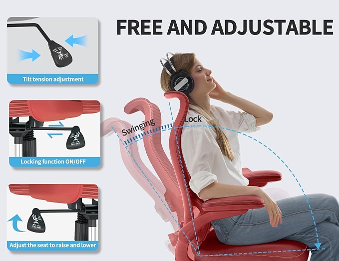 TRALT Ergonomic Office Chair- Desk Chair with Adjustable Lumbar Support | Big and Tall Back Ergonomic Desk Chair - Home Office Mesh Chairs and PU Leather Seat for Home Reading to Adults(Red)