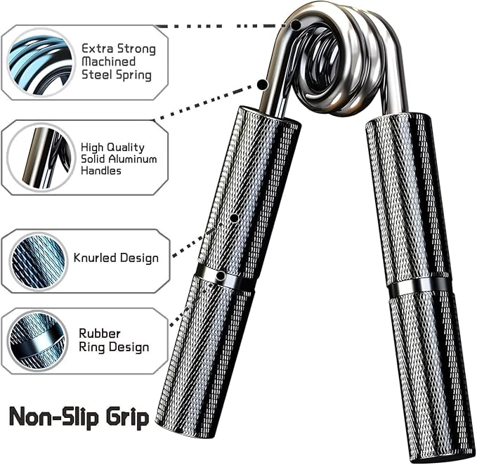 Silver Metal Hand Grip Set, 50LB-400LB No Slip Heavy-Duty Grip Strengthener Great Wrist & Forearm Hand Exerciser, Home Gym, Hand Gripper Grip Strength Trainer