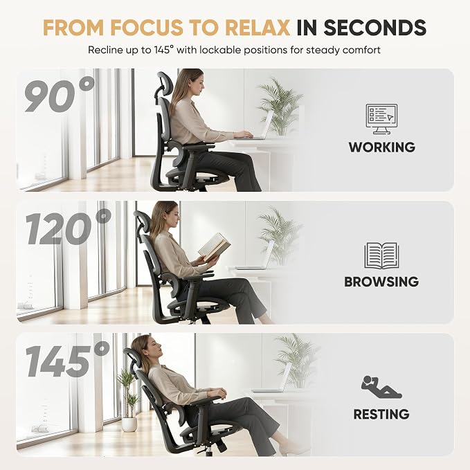 Magshion Mesh Office Chair, Ergonomic Desk Chair, Swivel Executive Chair | Adjustable Headrest, 3D Armrests, Tilt Lock, Lumbar Support, 350 LBS Capacity, for Home, Office